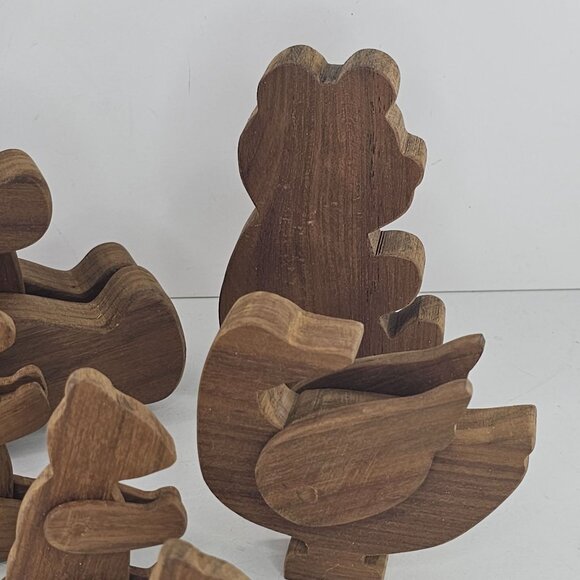 Handmade Wooden Bear Family Set With Movable Parts Articulated Duck - Picture 3 of 8